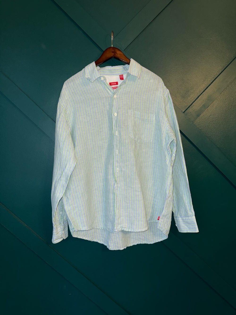 Izod Men's Long-Sleeve Striped Button-Down Shirt Island Linen Blend